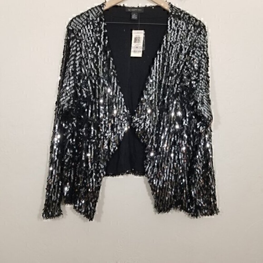 NWT INC International Concepts Deep Black Open Front Asymmetrical Jacket Size 1X